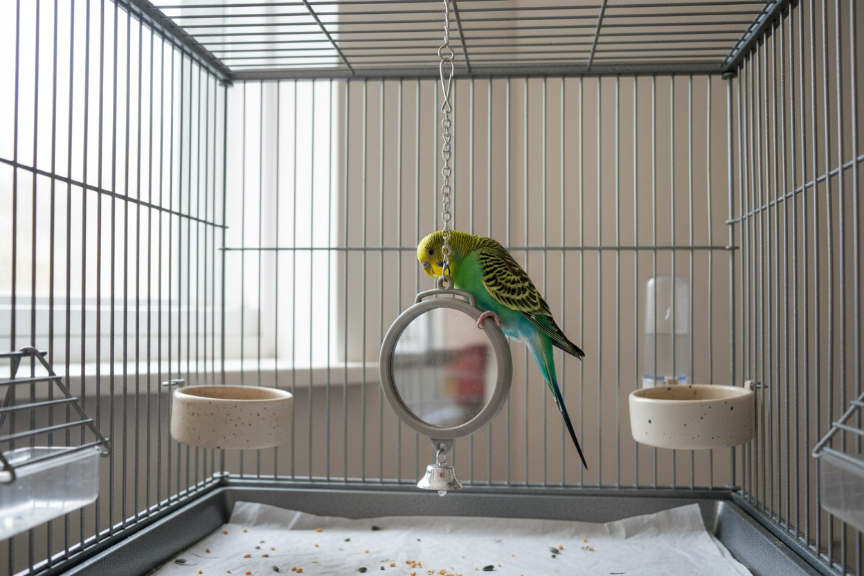 Vogelspiegel met Bel – Stimuleert & Voorkomt Verveling
