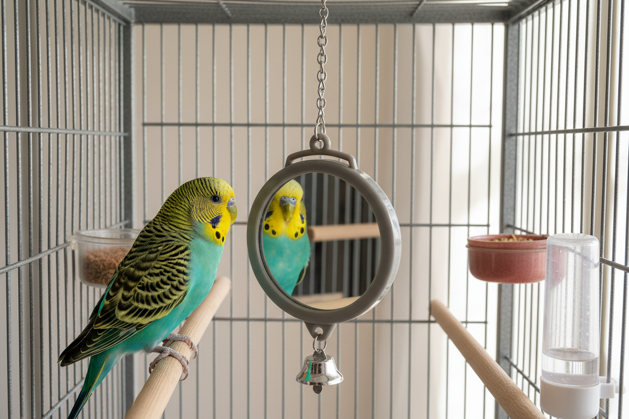 Vogelspiegel met Bel – Stimuleert & Voorkomt Verveling