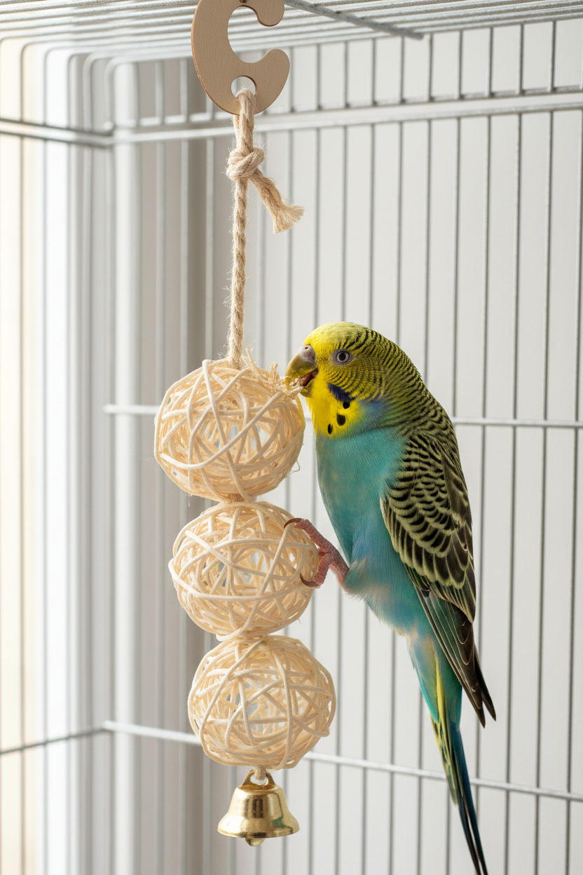 Trixie 3 Rotan Ballen Met Bel Aan Touw Naturel
