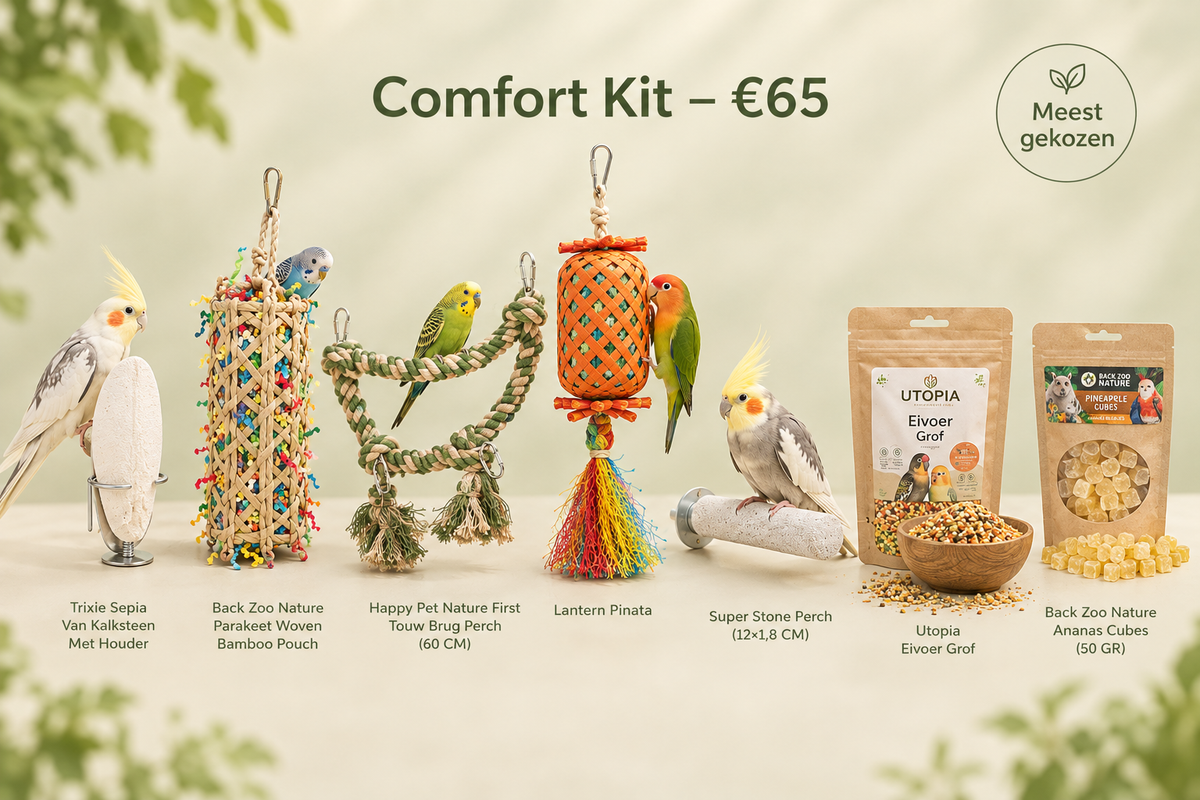 Comfort Kit voor Kleine Vogels – Rust, Verrijking & Verzorging