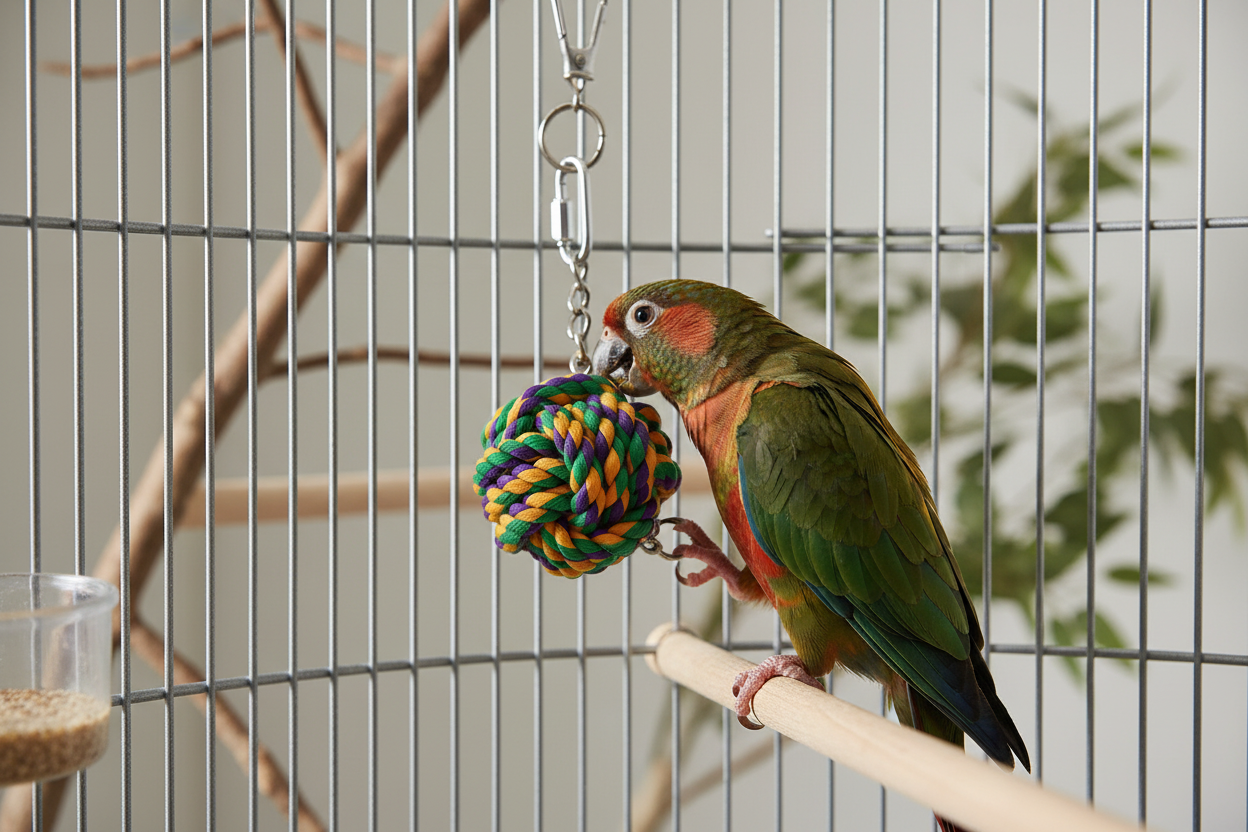 Touwbal met Ketting – Voorkomt Verveling & Stress bij Vogels